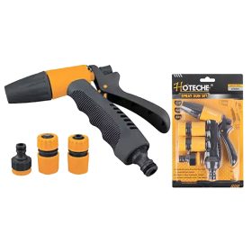  Locsolópisztoly műanyag állítható szórófejjel+csatlakozók 4 részes Hoteche