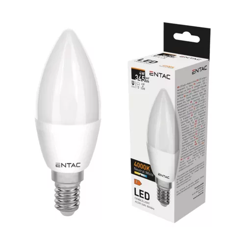 Izzó led E14 gyertya 4W 4000K semleges 345Lm fehér Entac