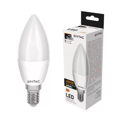 Izzó led E14 gyertya 6,5W 4000K semleges 560Lm fehér Entac