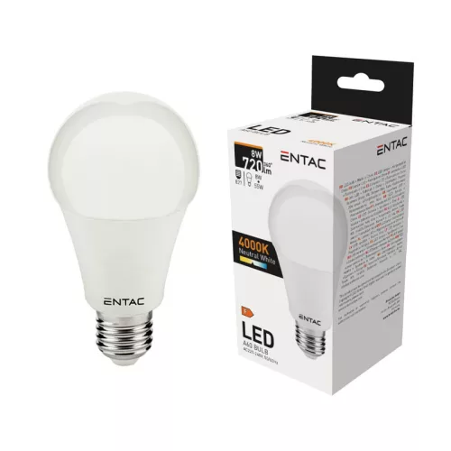 Izzó led E27 gömb 8W 4000K semleges 720Lm fehér Entac