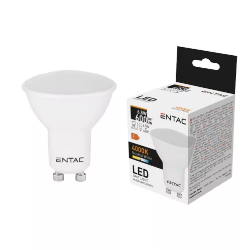 Izzó led GU10 spot 6,5W 4000K semleges 600Lm fehér Entac