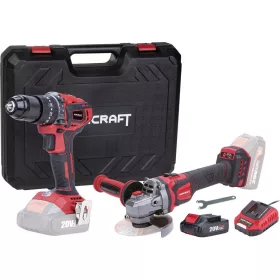   Worcraft COMB001 készlet, CHD-S20LiBA csavarhúzó + CAG-S20LiBE-125 mm-es sarokcsiszoló, szénkefe nélküli, tokban