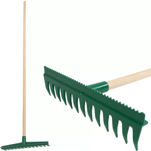 R140 13 fogú műanyag Szintező gereblye, simító éllel, 160 cm nyél