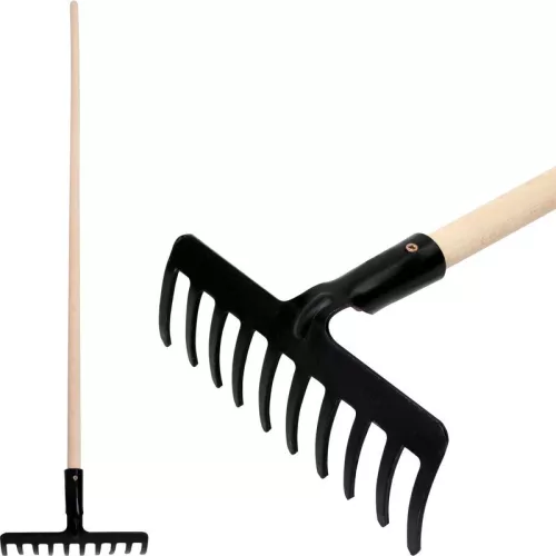 Strend Pro Premium R-606 10 fogú kerti gereblye, kovácsolt, fa nyél