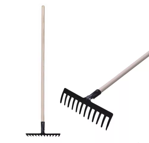 Strend Pro Premium R-606 12 fogú kerti gereblye, kovácsolt, fa nyél