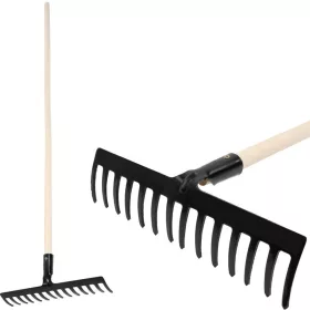   Strend Pro Premium R-606 14 fogú kerti gereblye, kovácsolt, fa nyél