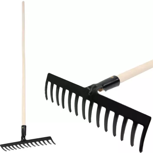 Strend Pro Premium R-606 14 fogú kerti gereblye, kovácsolt, fa nyél