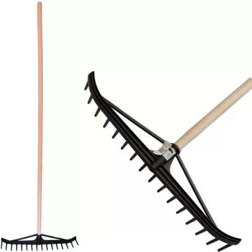 Longbow 16 fogú műanyag szénagereblye levélhez, fa nyél
