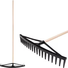 Longbow 18 fogú műanyag szénagereblye levélhez, fa nyél