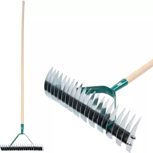 Strend Pro R151.WH 11/21 fogú, levegőztető gyepgereblye fa nyéllel