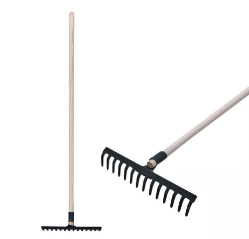 R105 14 fogú kerti gereblye fa nyéllel, 1800 mm