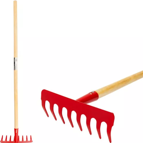 Strend Pro Herrison 813-04 Mini 8 fogú fém kerti gereblye, 900 mm-es fa nyéllel