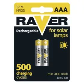   RAVER SOLAR HR03, újratölthető akkumulátor, 400 mAh, 2 db-os, AAA ceruzaelem