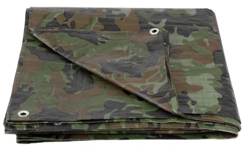 Tarpaulin, Khaki 2x3 m Takaróponyva fűzőlyukakkal, 80 g/m, olívazöld/terepmintás
