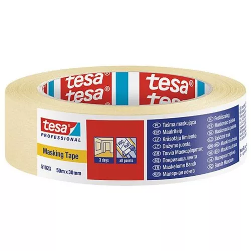 Maszkolószalag tesa PRO, festő, ragasztó, 30 mm, Hossz: 50 m