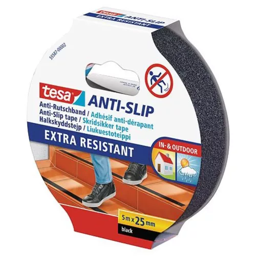 Csúszásgátló szalag tesa Anti-slip, lépcsőkhöz, ragasztó, fekete, 25 mm, Hossz: 5 m