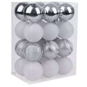   MagicHome, Karácsonyi Gömbök, 24 db, fehér - ezüst, vegyes, 6 cm