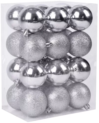 MagicHome, Karácsonyi Gömbök, 24 db, ezüst, vegyes, 6 cm