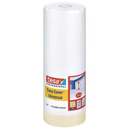 Takarófólia tesa Pro Easy Cover Universal, 2600 mm, H-17 m, festő, ragasztószalaggal, átlátszó, ta