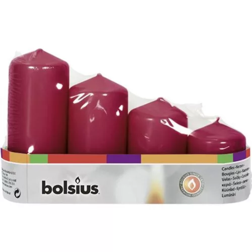Bolsius Pillar Adventi gyertyák, bordó, 48 mm 60/80/100/120 mm, 4 db