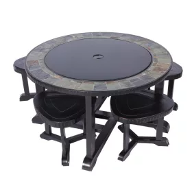   Strend Pro Grill és tűzrakóhely fém, 4 szék, 3 az 1-ben, 105x75 cm, faszén, kerti
