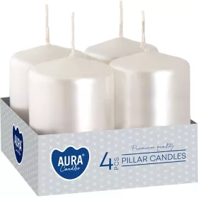   Sviečky AURA, valec, biela perla, 40x60mm, 7h, 55g, bal. 4ks