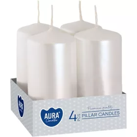   Sviečky AURA, valec, biela perla, 40x80mm, 9h, 80g, bal. 4ks