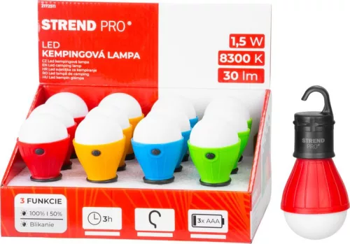 Lámpa Strend Pro Camping C748, kempinglámpa, izzó alakú, 3xAAA, vegyes színek, csomag 12 db