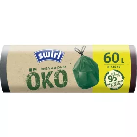   Swirl EKO behúzózsinóros szemeteszsák – 60 liter, 29 mikron, 8 db, zöld