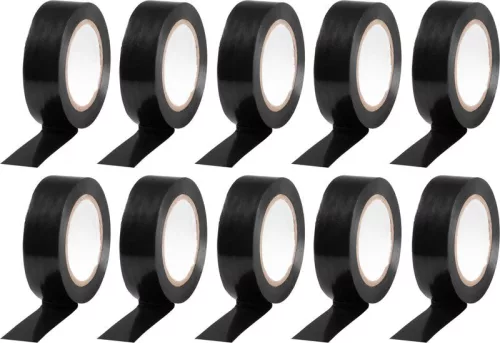 Strend Pro szigetelőszalag, 19 mm, H-10 m, max. 80°C, 600V, fekete, PVC, 10 db
