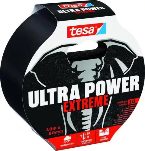 Extrém erős fekete szövetszalag tesa Ultra Power Extreme, javító, PE, 50 mm, Hossz: 10 m