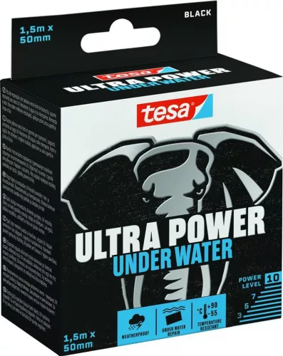 Vízálló javító tapasz tesa Ultra Power Under Water, fekete, 50 mm, Hossz: 1,5 m