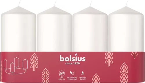 Bolsius Pillar, Adventi gyertyák, fehér, 48/100 mm, 4 db