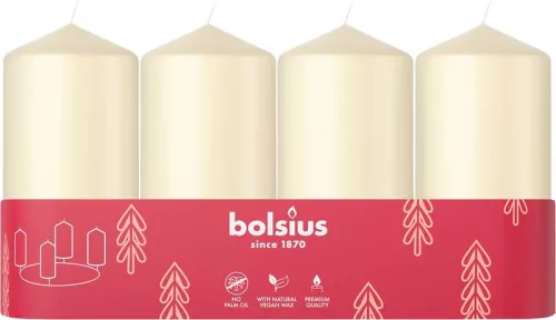 Bolsius Pillar, Adventi gyertyák, krémszínű, 48/100 mm, 4 db