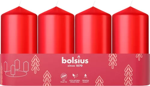 Bolsius Pillar, Adventi gyertyák, piros, 48/100 mm, 4 db