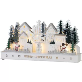   MagicHome, Karácsonyi dekoráció, falu, fa, 15xLED meleg fehér, 45x15x22.7 cm, 2xAA