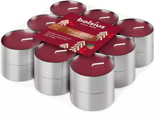 Bolsius Starlight Téli fűszerek, karácsonyi mécses, bordóvörös, 4 óra, 18 db