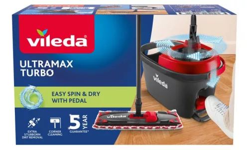 Vileda Ultramax TURBO felmosókészlet – pedálos vödörrel + Actifibre puha kendővel