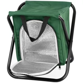   Összecsukható Hűtőtáskás kemping szék Strend Pro, zöld, horgászathoz, max. 150 kg, 32x27x34