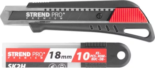 Kés Strend Pro Premium FD781, BlackMatt, SoftTouch, 18 mm, tördelhető pengéjű, + 10 db penge, készle