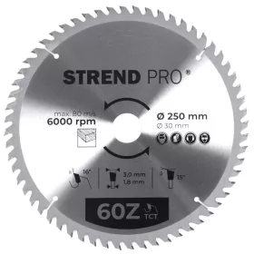   Körfűrészlap Strend Pro TCT, 250x3.0x30/20 mm, 60T, fához, fűrész, SK lapkák