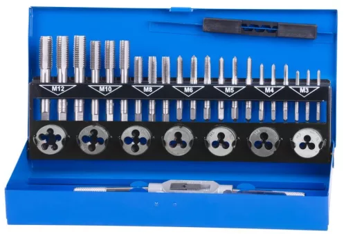 Menetfúró és menetmetsző készlet Strend Pro SX1033, HSS, 33 részes, M3-M12