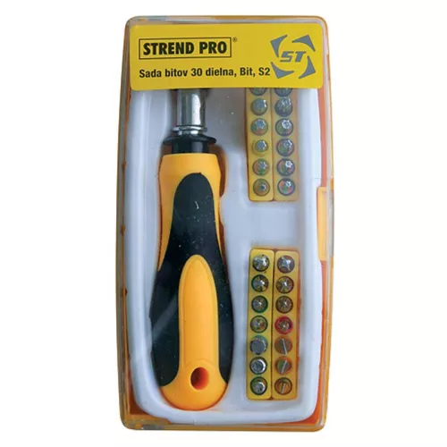Bit készlet Strend Pro YF40529, 30 részes, csavarhúzóval, S2