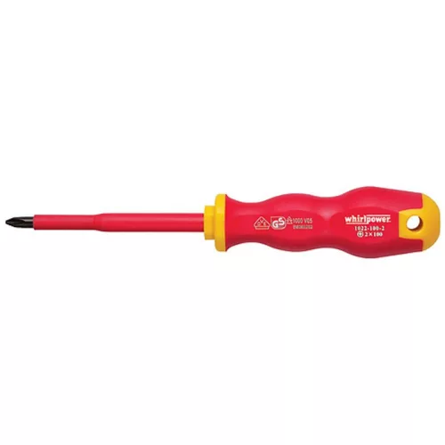 Csavarhúzó Whirlpower 1022, PH0/60 mm, Phillips, DIN8764, VDE 1000, villanyszerelő