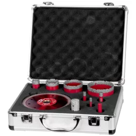   Lyukfúró készlet Strend Pro Premium, 6-8-10-20-35-50-68 mm, adapter, lyukbővítő maró, tárcsa, M14, g