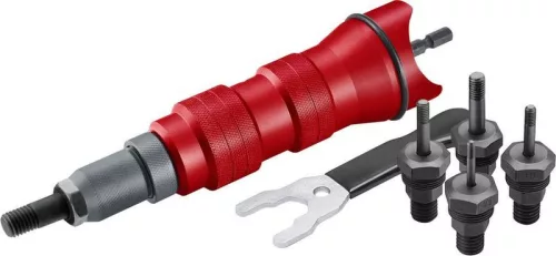 Adapter Strend Pro Premium, fúróhoz, 1/4", M3 - M10, szegecselő, anyacsavar szegecsekhez, kofferben