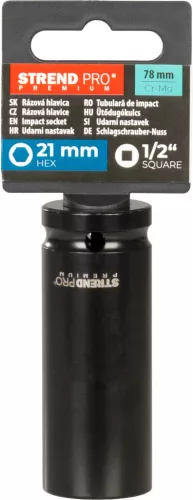 Toldat Strend Pro Premium, ütvecsavarozó, hosszított, 1/2", hatszög, CrMO, 21 mm