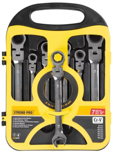 Kulcs készlet Strend Pro CSS819, 7 részes, csillag-villás, csuklós racsnis, 8-19 mm