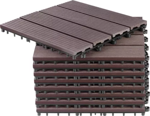 WPC fa hatású műanyag teraszburkolat, PP, 31x31x2, barna és szürke szín, 9 db
