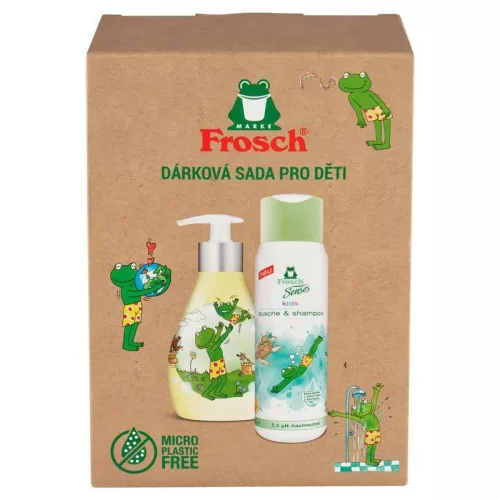 Frosch gyermek ajándékkészlet – 2 az 1-ben tusfürdő és sampon + folyékony szappan, 2 × 300 ml